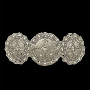 Vintage Large Dark Silver Grey Metail Concho Diamond Cut Western Hair Barrette